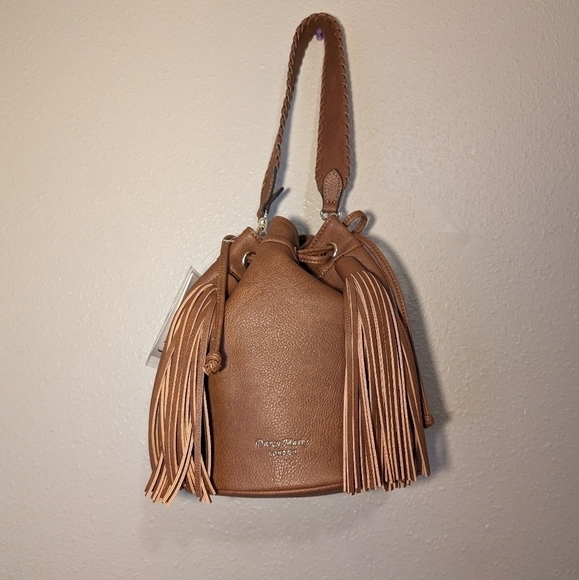 NWT Darcy Marks London Bucket Bag with fringe and braided handle Brown - Picture 1 of 12